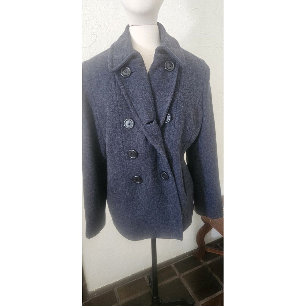 Vintage 90s Esprit Women’s Large Charcoal Gray Wool Double Breasted Peacoat